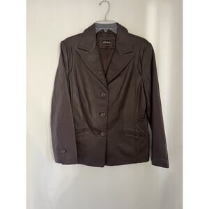Vintage 90s Y2K Chocolate Brown Leather Blazer Jacket Lambskin phistic large